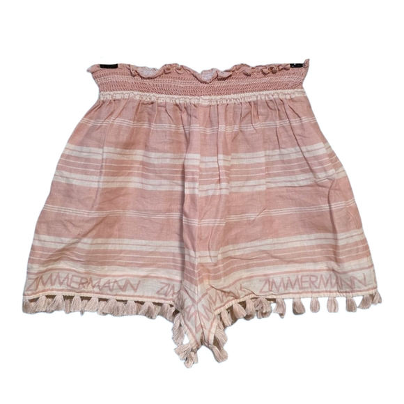 Zimmermann Smocked Waist Linen Shorts in Pink/White Size 10 - Picture 1 of 3